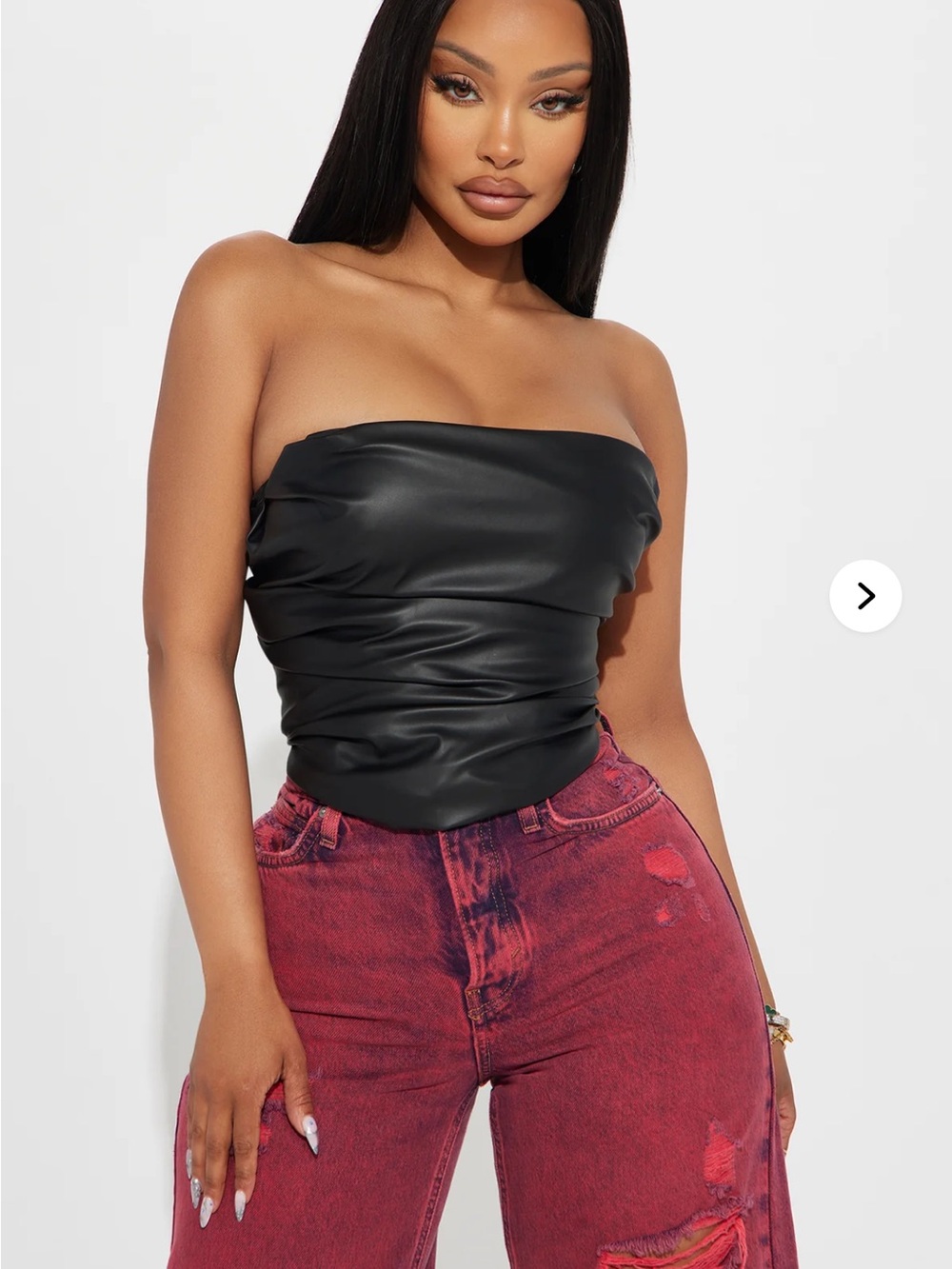 Fashion Nova Strapless Faux Leather Black Bustier Top